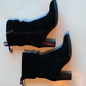 Blondo Black Suede Ruched Ankle Boots